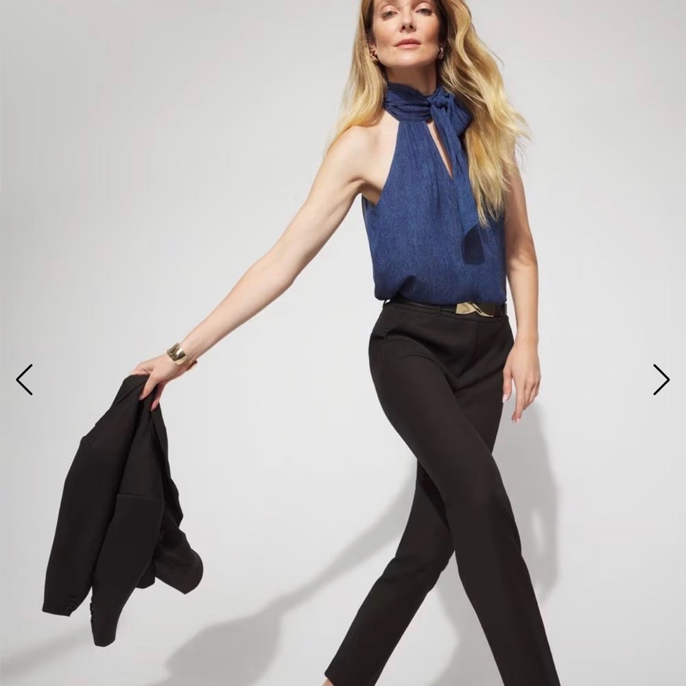 White House Black Market Denim Print Chiffon Halter Top (M) - Picture 2 of 10